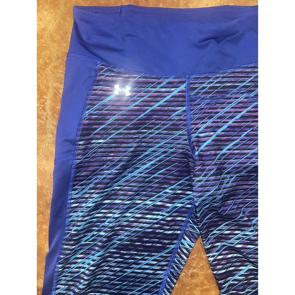Under Armour Crop Yoga Pants Leggings Blue Geometric Athletic Size Large - Picture 2 of 8